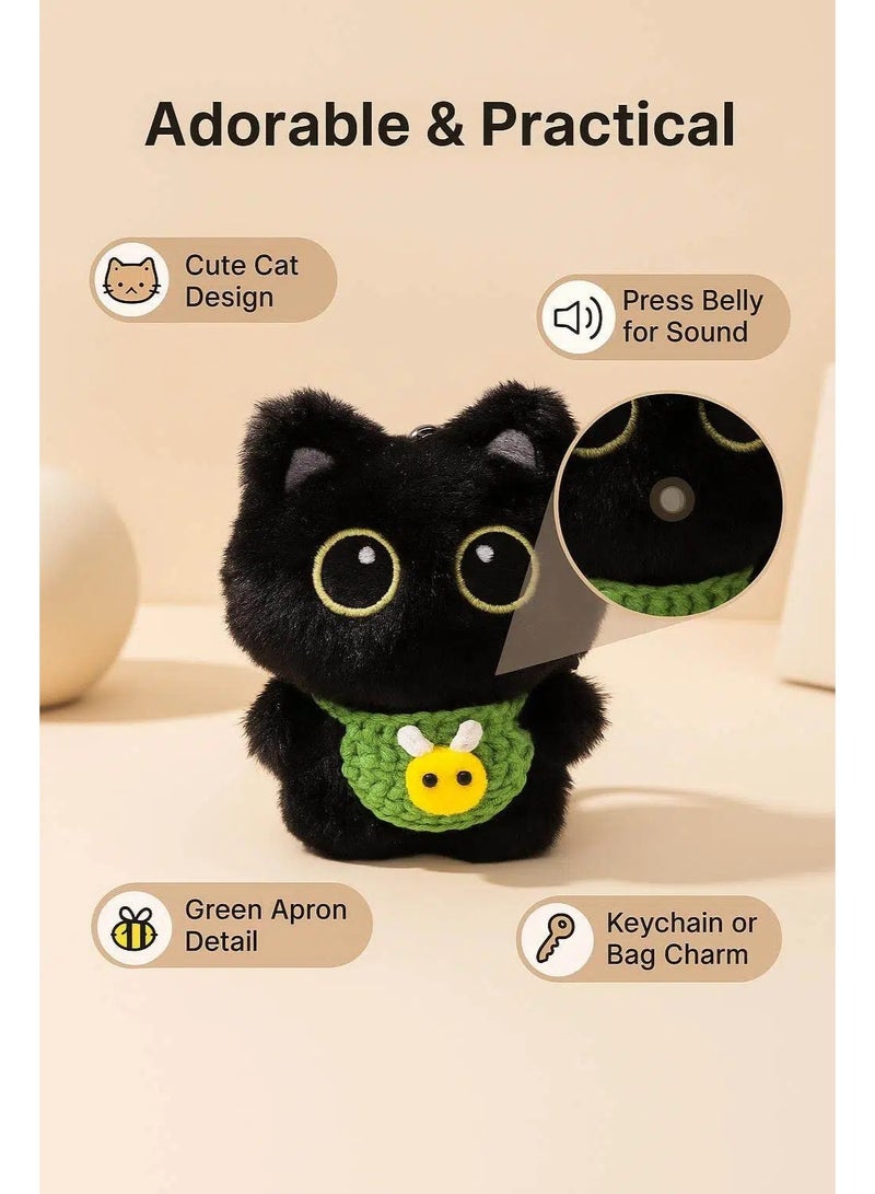 Plush Black Cat Keychain with Green Apron | Cute Creative Pendant Toy - Image 3